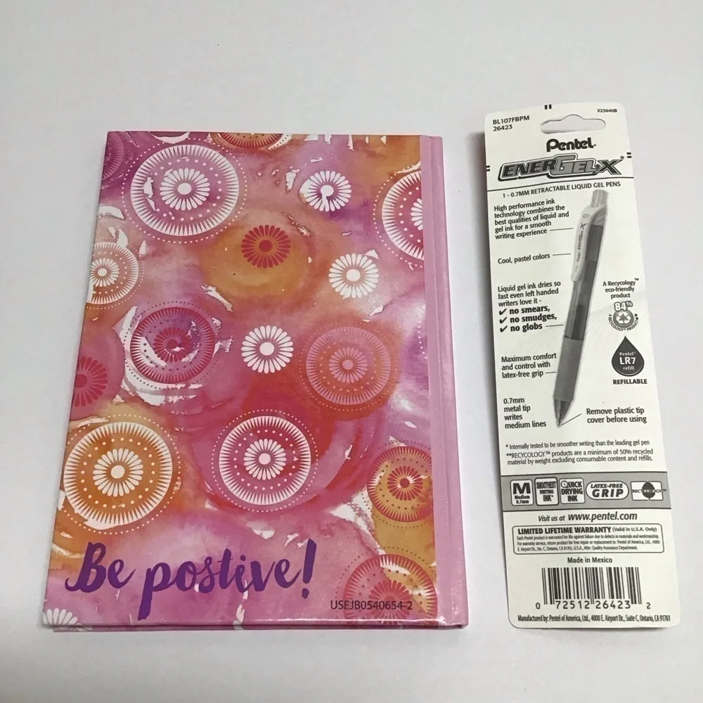 Be Positive Journal Diary Violet Gel Pen Set 60 Ruled Pages Notebook Desk NEW
